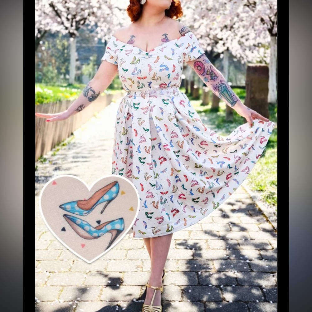 Dolly and Dotty Lily Stiletto Print Off Shoulder Dress 
Size 16